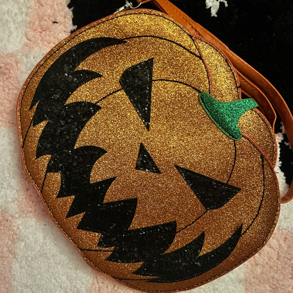 Unique Vintage Orange Glitter Pumpkin Crossbody  Purse/ Bag